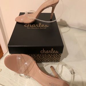 Charles David clear vinyl Rome wrap ankle heel